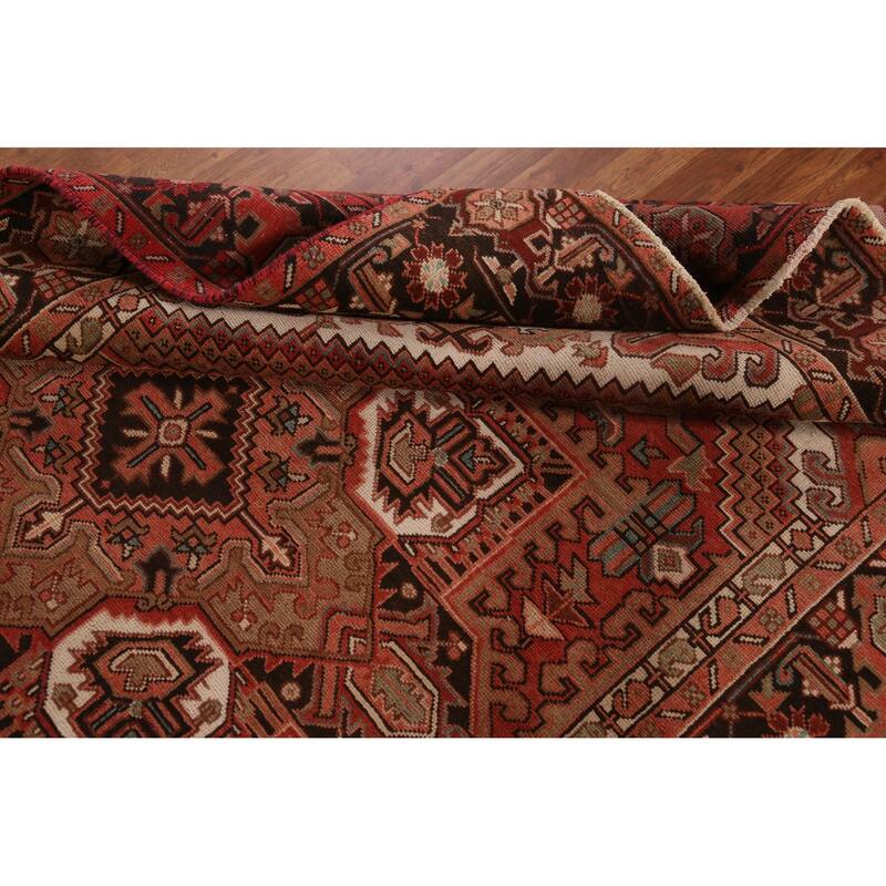 Hand Knotted Oriental 100% Wool Carpet Traditional Medallion Oranges & Rust Heriz Area Rug - 9' 5'' X 6' 5''