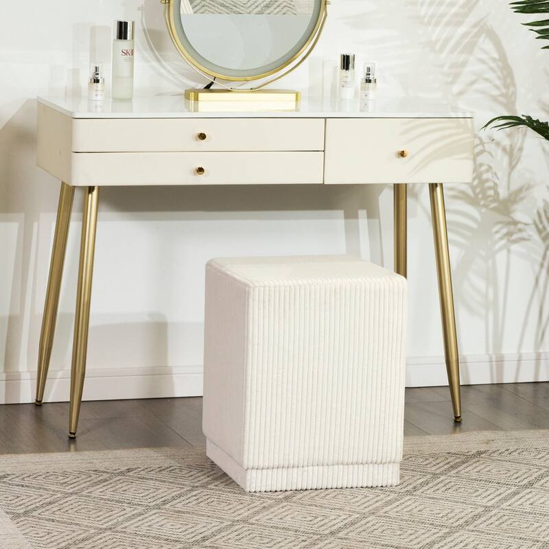 Adeco Ottoman Footrest Vanity Stool Gold Trim Footstool