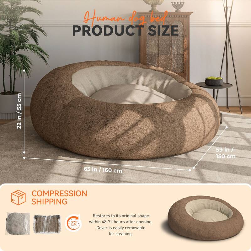 WOWMAX Oversized Bean Bag Floor Lounger Cozy Human Pet Bed, Washable Cover, 60"