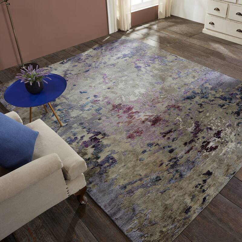 Modern Purple Hand-Knotted Wool & Viscose Area Rug