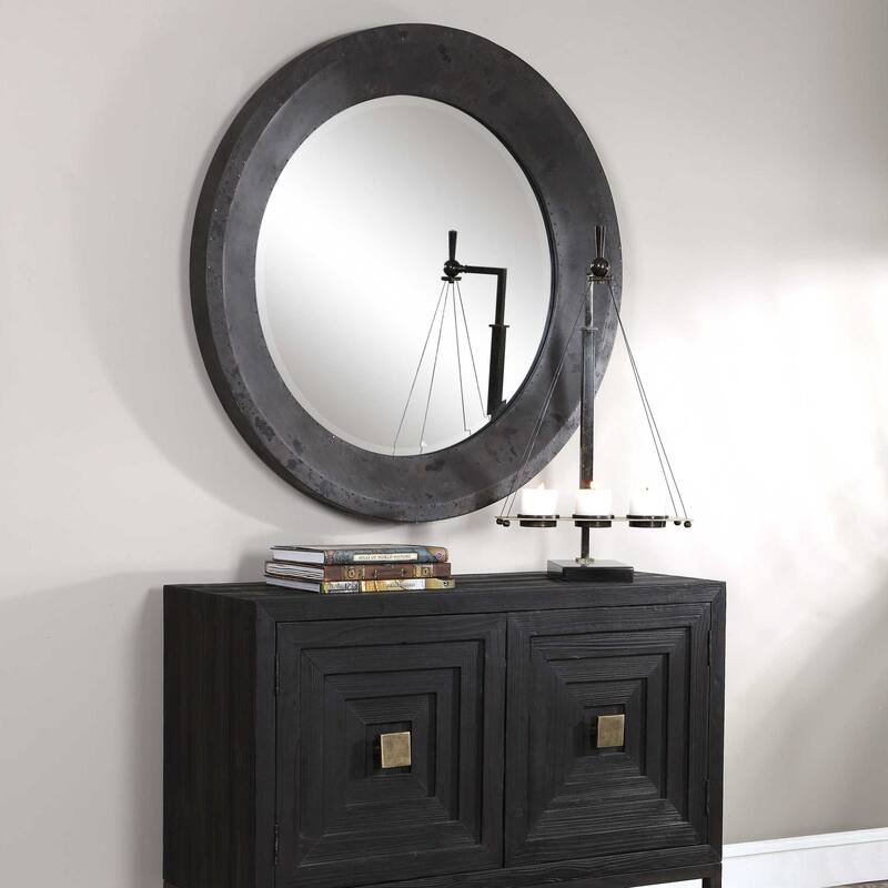 Uttermost Frazier Oversized 40" Round Industrial Style Porthole - Dark Gray