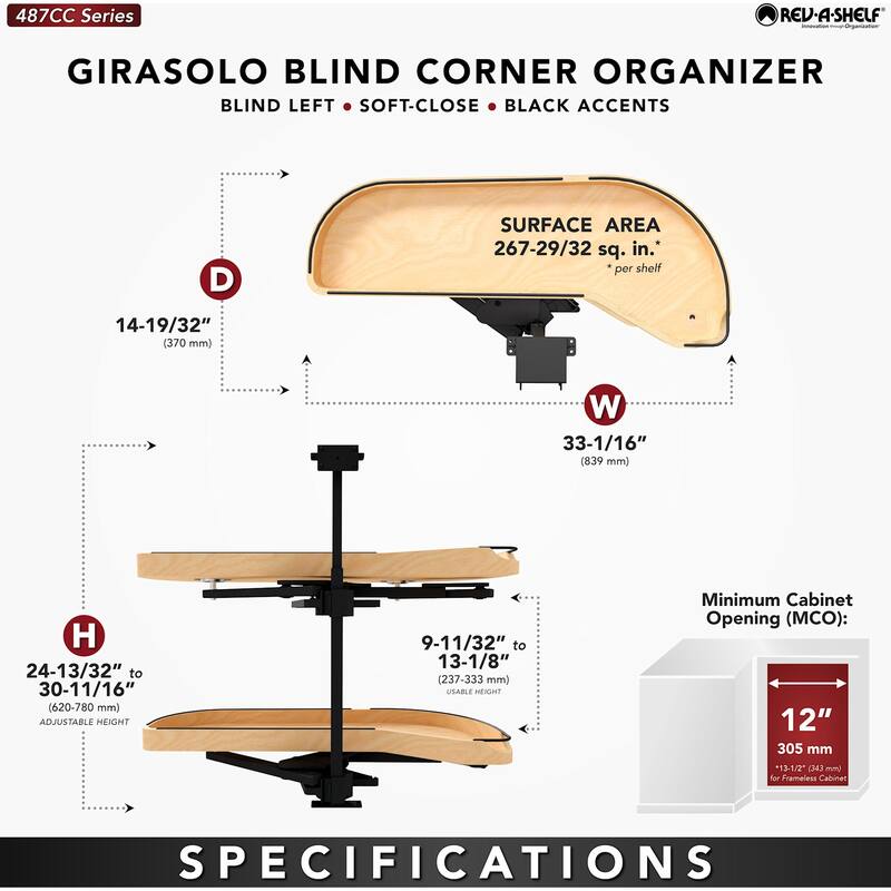 Rev-A-Shelf 487CC-12-R Craftsman 32-1/16" Wide Designer Right Blind