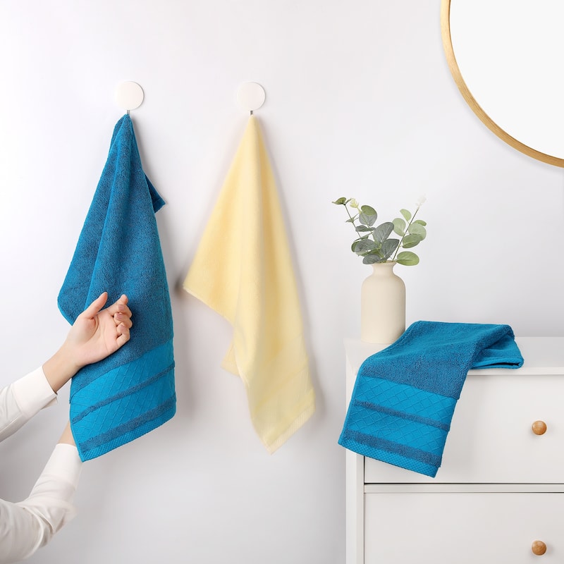 Cotton Soft Decorative Hand Towels, Geometry Pattern Hand Towel for Bathroom, Kitchen, Hotel - Grey - 4 Pack