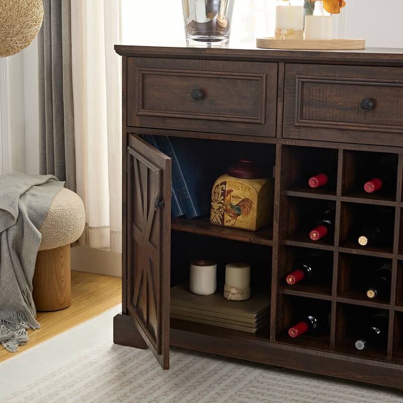 Farmhouse Buffet Cabinet with Storage Sideboard with 2 Drawers, Wine Bar Cabinet with Removable Wine Racks Storage Shelves