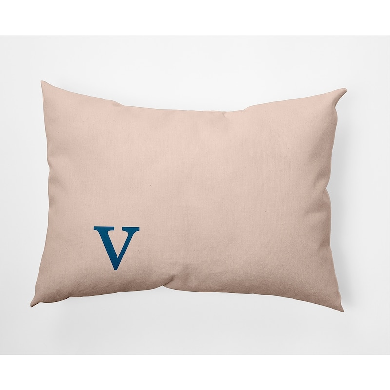 Modern Monogram Indoor/Outdoor Throw Pillow-V - 14" x 20" - Autumn Blue