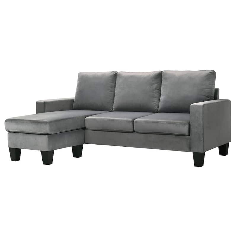 Velvet L Shaped Sectional Sofa - 77" - Gray