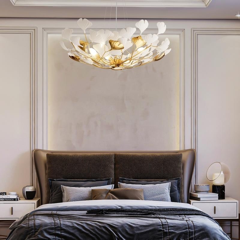KAYLA Ceramic Ginkgo Leaf 8 -Light L40 Inch Chandelier
