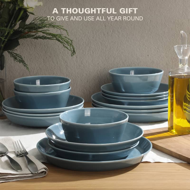 Gibson Home Summer Shades 16 Piece Plates and Bowls Dishes Service for 4 Stoneware Dinnerware Set