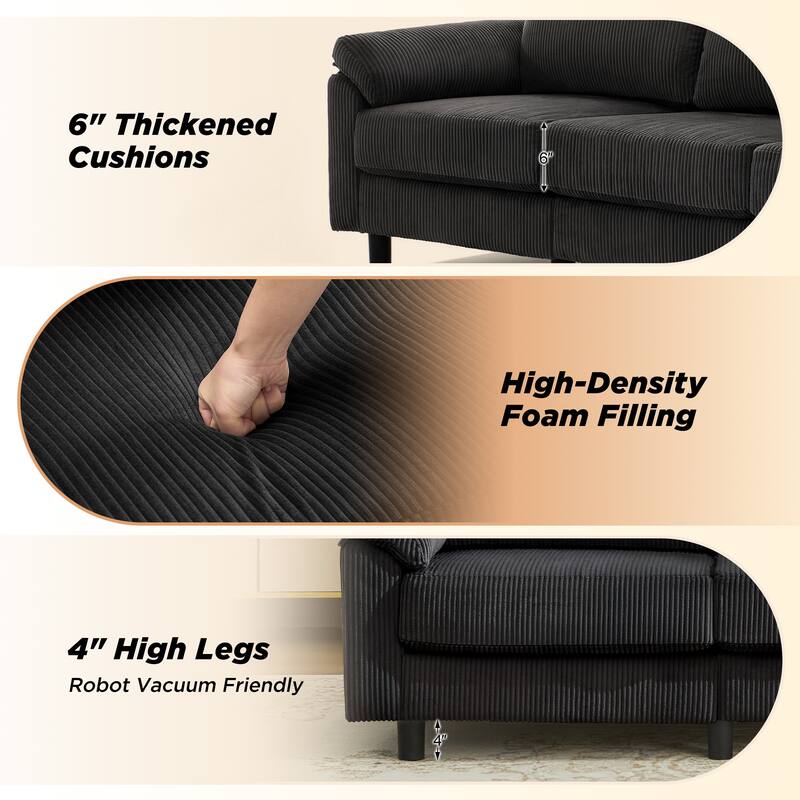 116.5" Corduroy U-Shaped Modular Sectional Sofa with 2 Movable Ottomans