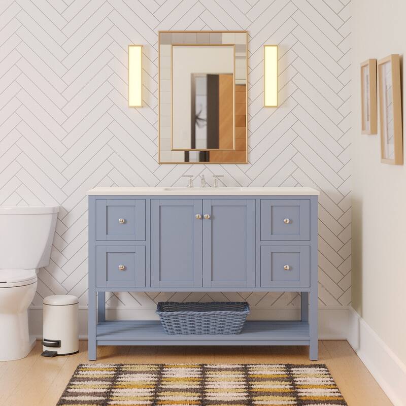 KitchenBathCollection Lakeshore 48" Bathroom Vanity with Engineered White Top - Powder Blue