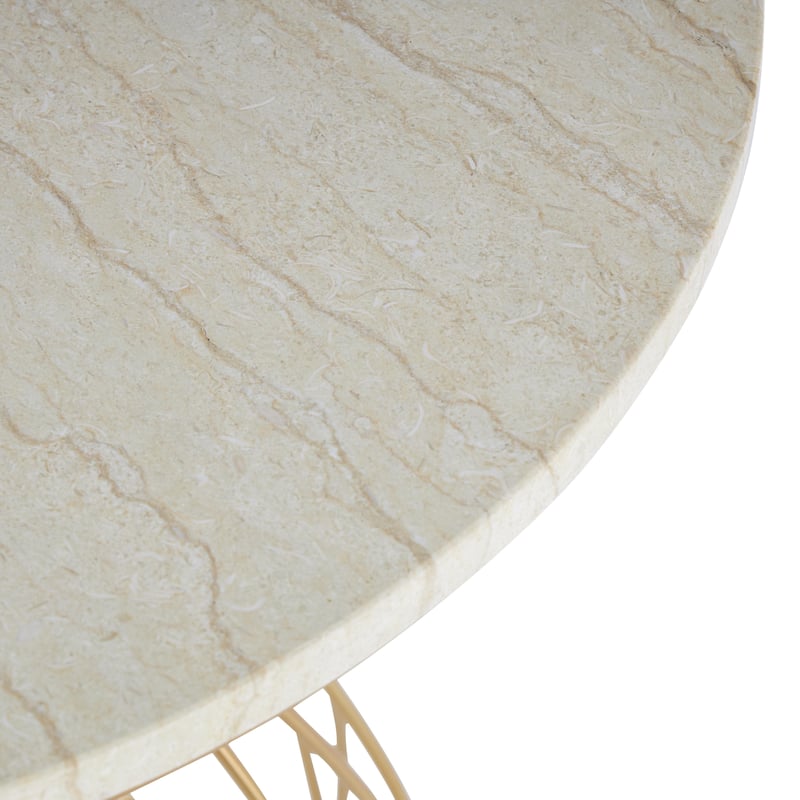 Metal Flower Inspired Accent Table with Cream Marble Tabletop - Gold - Roche River Decor