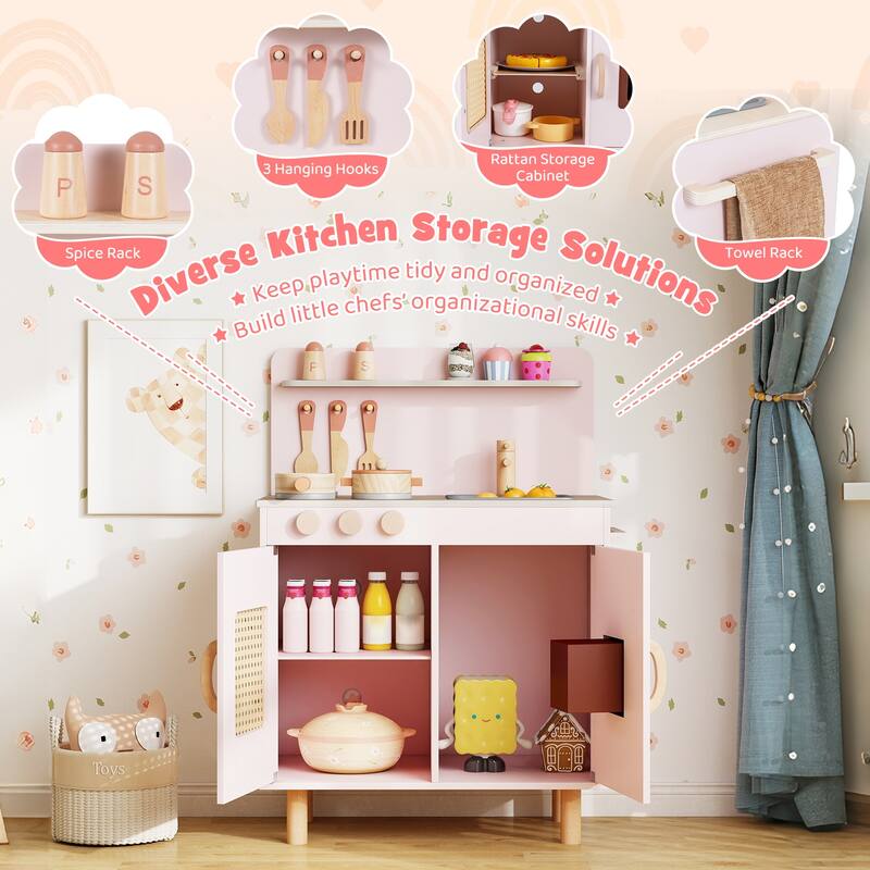 Gymax Play Kitchen w/Realistic Ice Maker Stove Accessories & Water