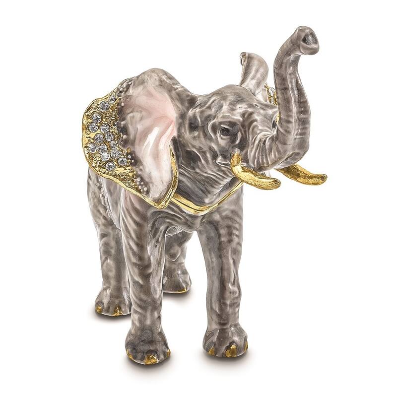 Curata Pewter Bejeweled Crystals Gold-Tone Enameled Morrison Elephant Trinket Box on 18 Inch Necklace