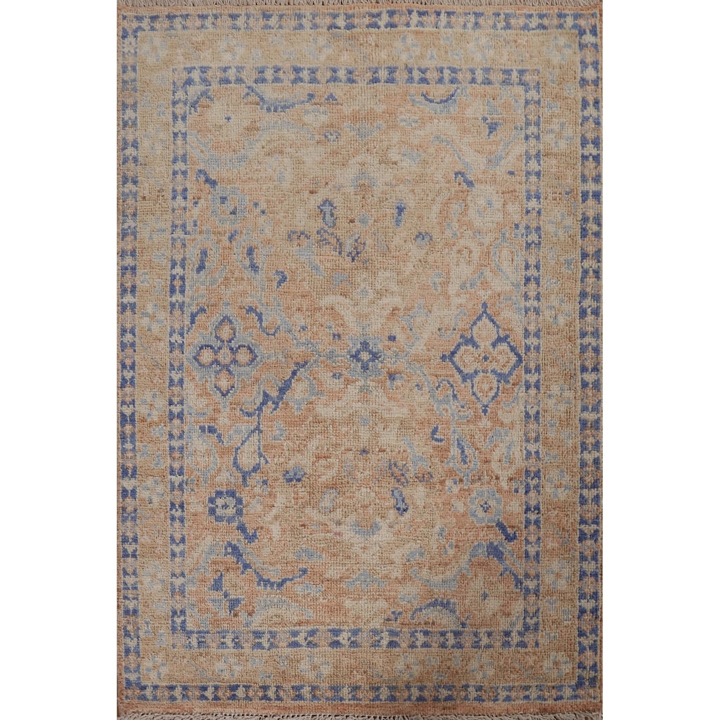 Hand Knotted Oriental 100% Wool Carpet Transitional Geometric Brown Oushak Area Rug - 3' 10'' X 2' 11''