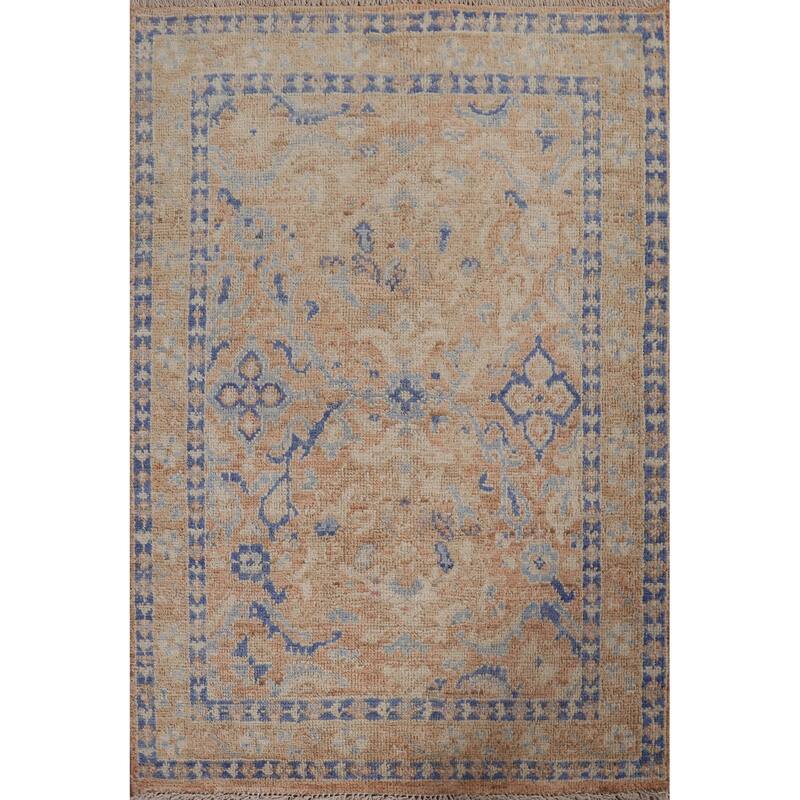 Hand Knotted Oriental 100% Wool Carpet Transitional Geometric Brown Oushak Area Rug - 3' 10'' X 2' 11''
