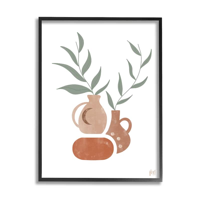 Stupell Boho Ceramic Plant Still Life Modern Terracotta Illustration Framed Wall Art - 16 x 20 - Black