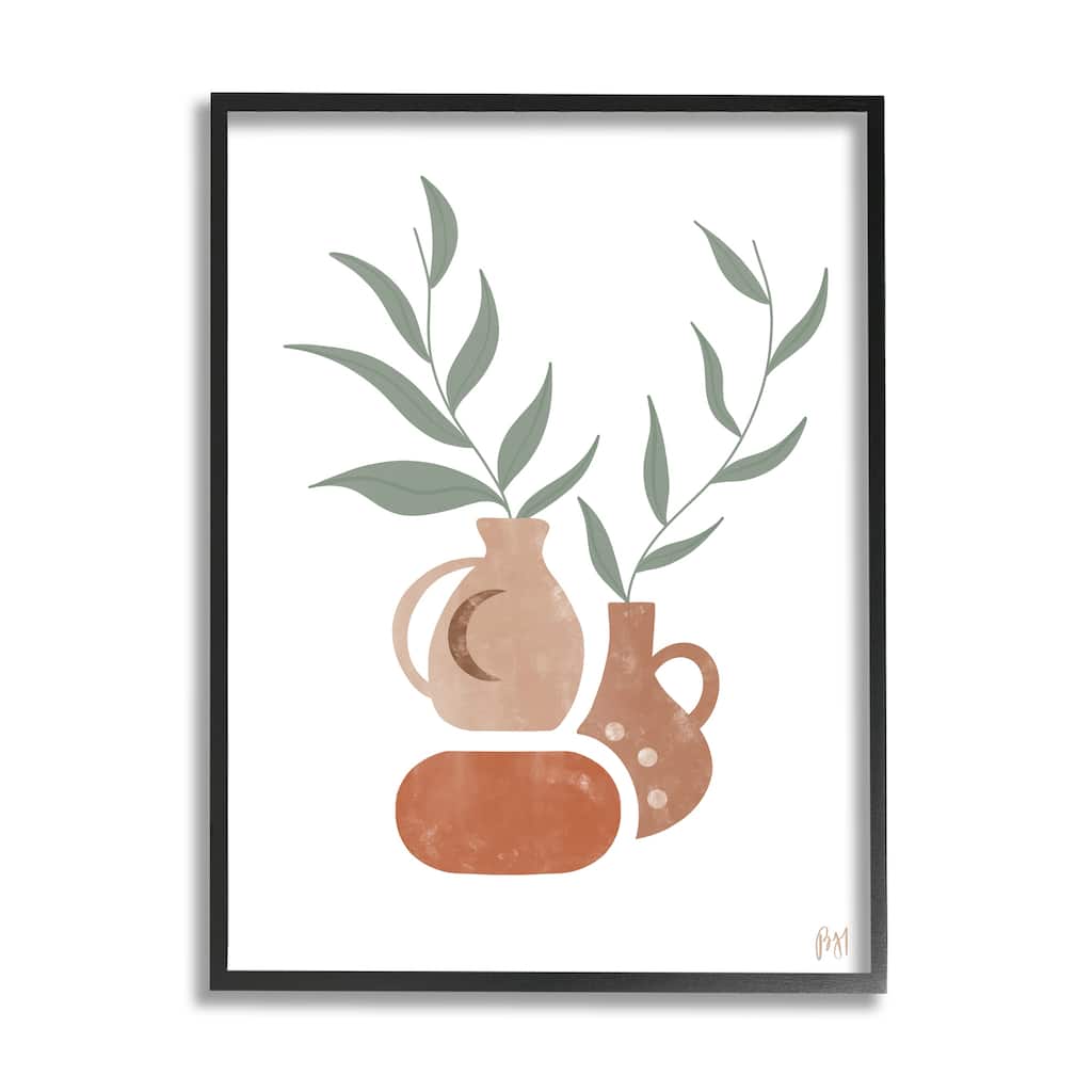 Stupell Boho Ceramic Plant Still Life Modern Terracotta Illustration Framed Wall Art
