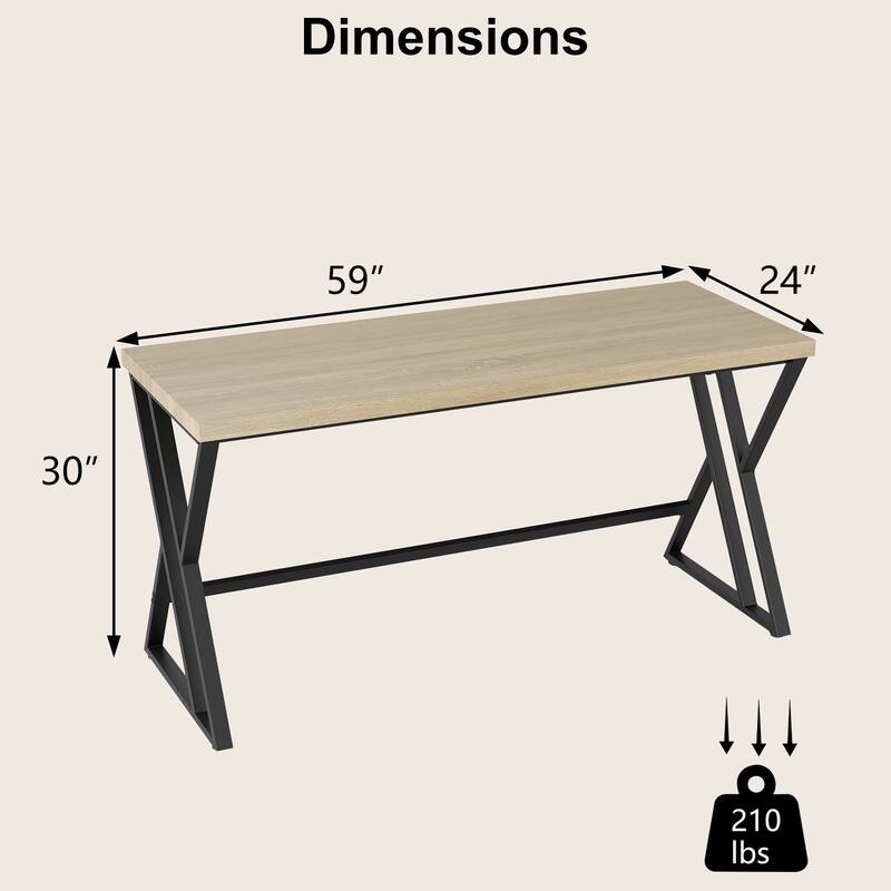 59 Inch Maple Black Computer Desk Industrial Office Desk with Spacious Workstation Sturdy Metal Frame Thick Tabletop