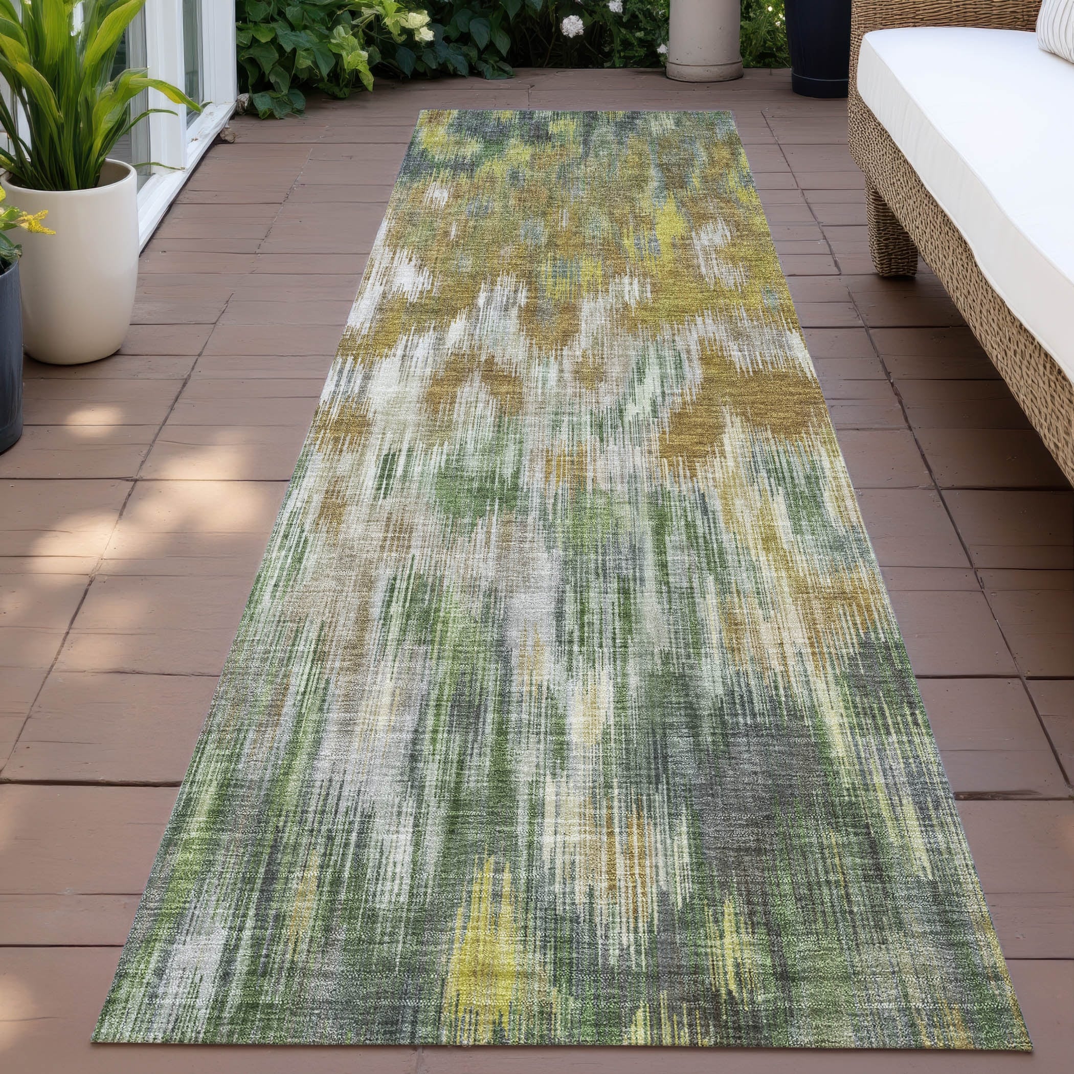 Machine Washable Indoor/Outdoor Modern Watercolor Chantille Rug