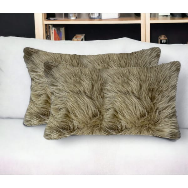 Set Of Two Taupe Natural Sheepskin Square Pillows Set Of Two Taupe Natural Sheepskin Square Pillows