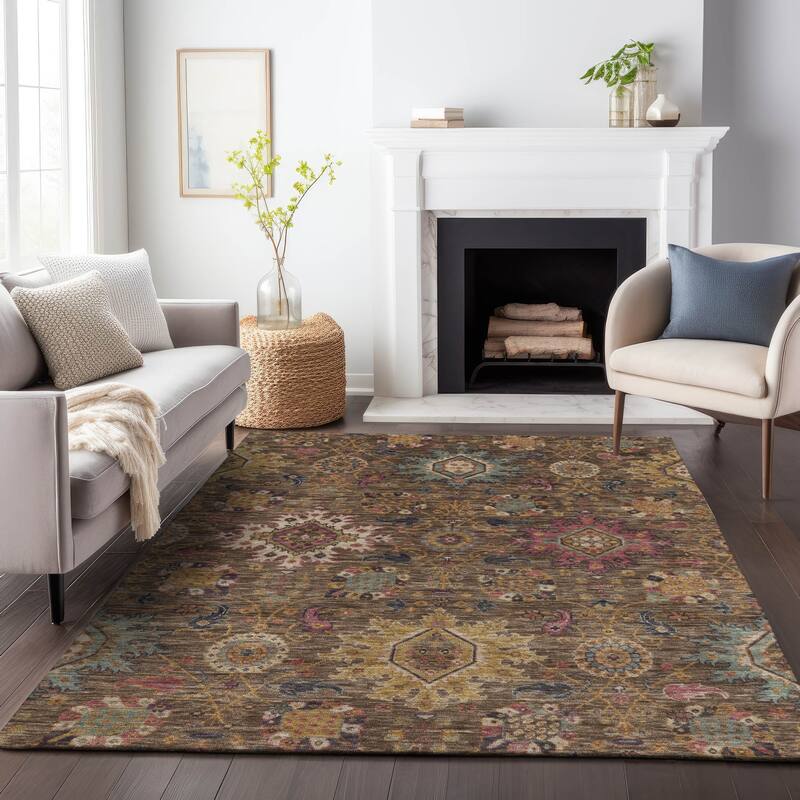 Machine Washable Indoor/Outdoor Boho Traditional Chantille Rug
