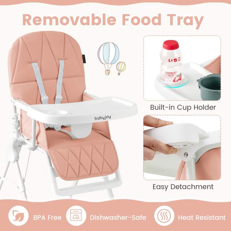 3-in-1 Foldable Baby High Chair with Tray and Footrest Adjustable Footrest Lightweight Waterproof PU Cushion