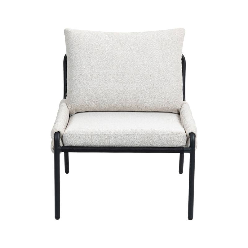 Modern Chair with Braided Upholstery and Metal Frame, Comfortable Armchair, Soft Cushioned Seat and Backrest