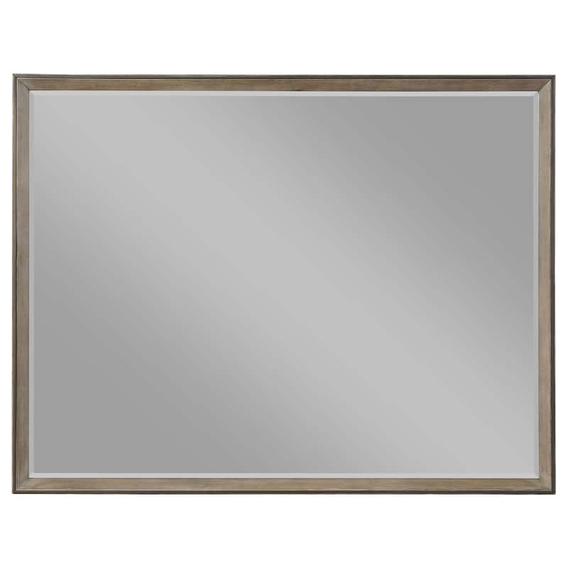 Lyni Dresser Mirror, Washed Oak Gray Wood Frame, Rectangular 40 Inch - Oak Gray, Brass
