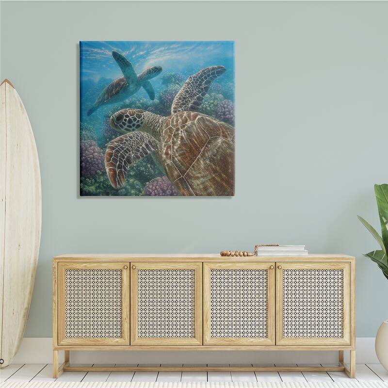 Stupell Sea Turtle Pair Coral Reef Ocean Life Scene Canvas Wall Art - Blue