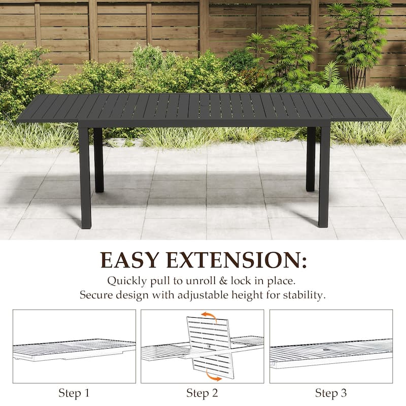 97.2"L Extendable Aluminum Outdoor Dining Table, Suitable For Living Rooms, Kitchens, Balconies, Swimming Pools