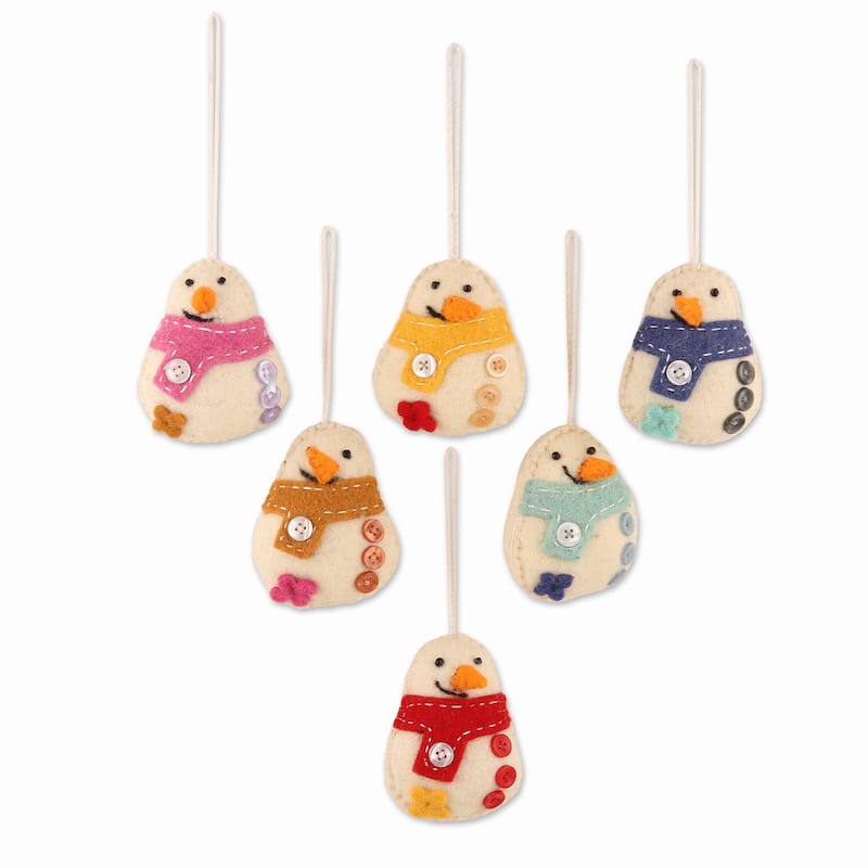 Novica Handmade Snowman Party Wool Felt Ornaments (Set Of 6)