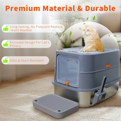 Full Enclosed Stainless Steel Cat Litter Box with Lid