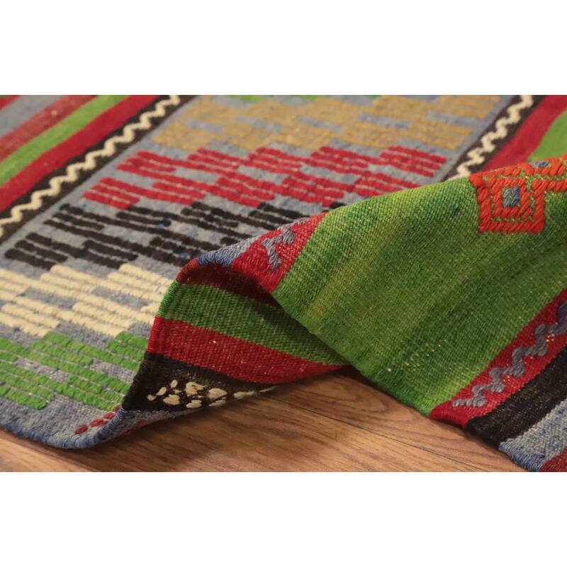 Hand Woven Oriental 100% Wool Carpet Southwestern Tribal Multi-Colored Kilim Area Rug - 10' 4'' X 5' 8''