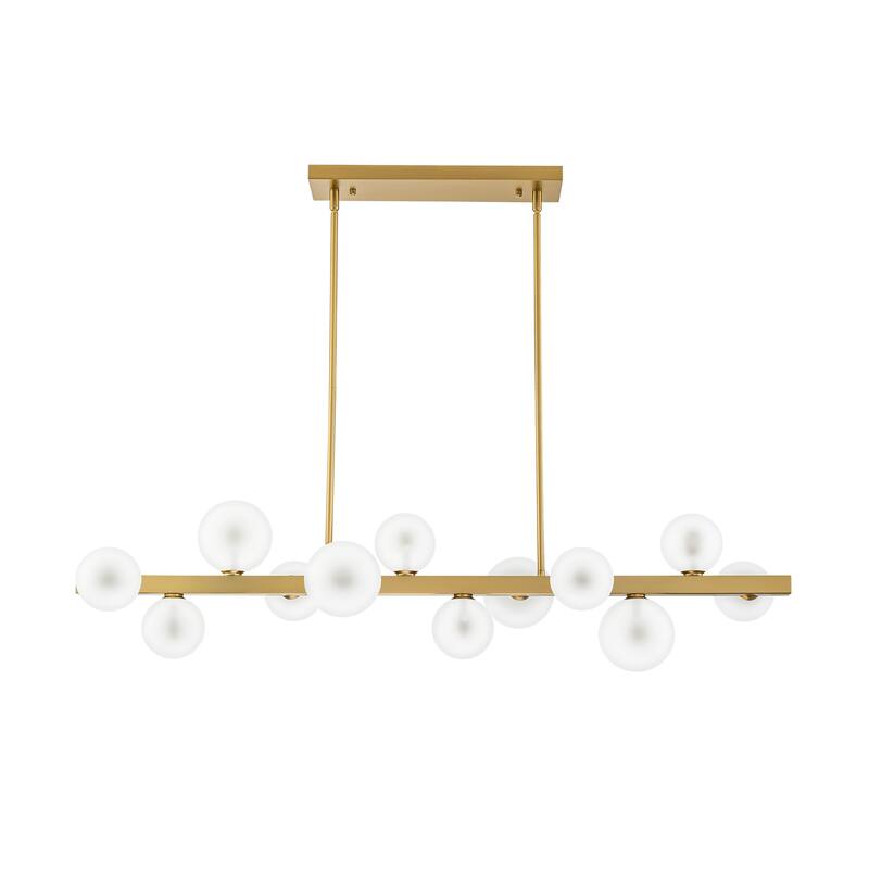 12-Light Modern Linear Cluster Chandelier with Frosted Glass Globes, Mid-Century Modern Pendant Light