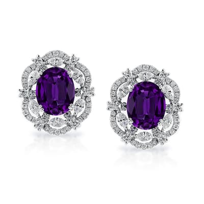 Auriya 4 5/8ct Fancy Oval-cut Purple Amethyst Halo Diamond Stud Earrings 1 3/4ctw 18k Gold