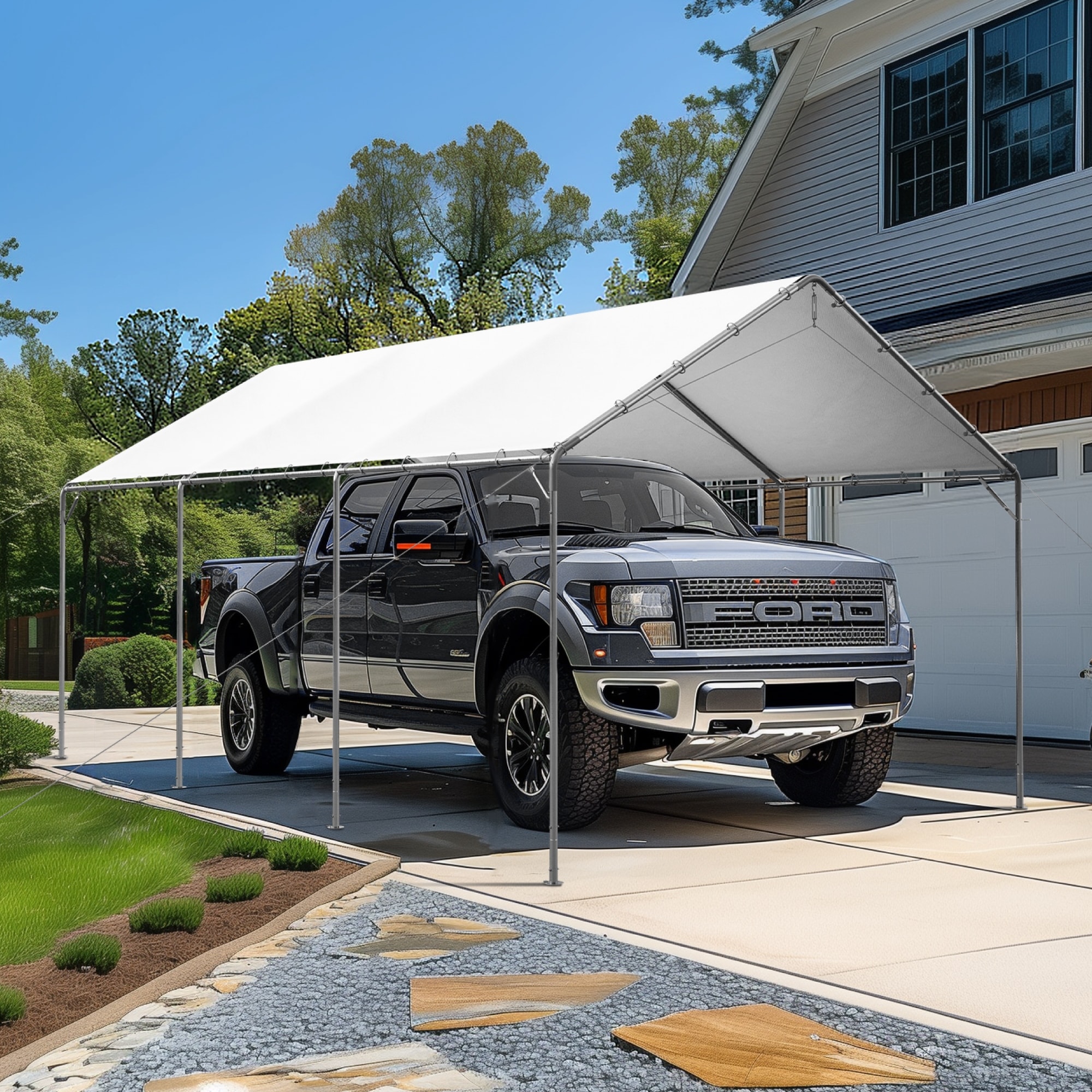 MAISON ARTS 12x20 ft Height Adjustable Carport
