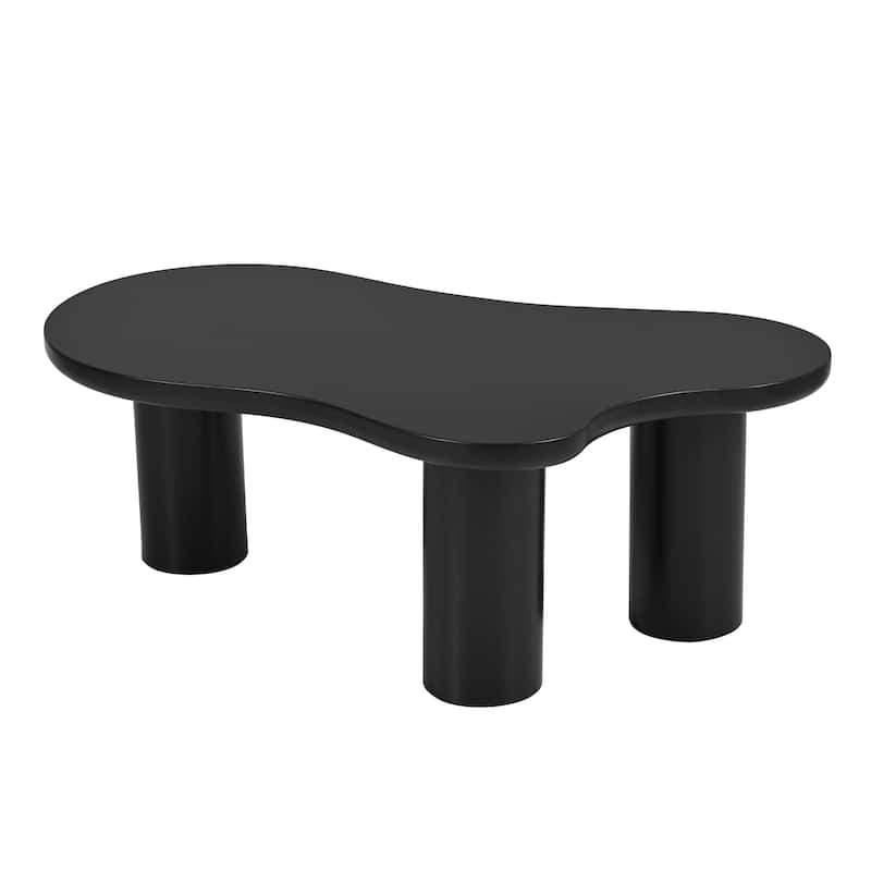 44" Modern Cloud Coffee Table with 1.5" Thick Tabletop, 3 Sturdy Legs and Round Edge