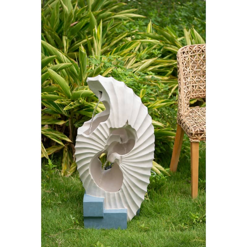 16.9x10.2x31.9" White Abstract Water Fountain with Blue Base with Light, for Indoor and Outdoor