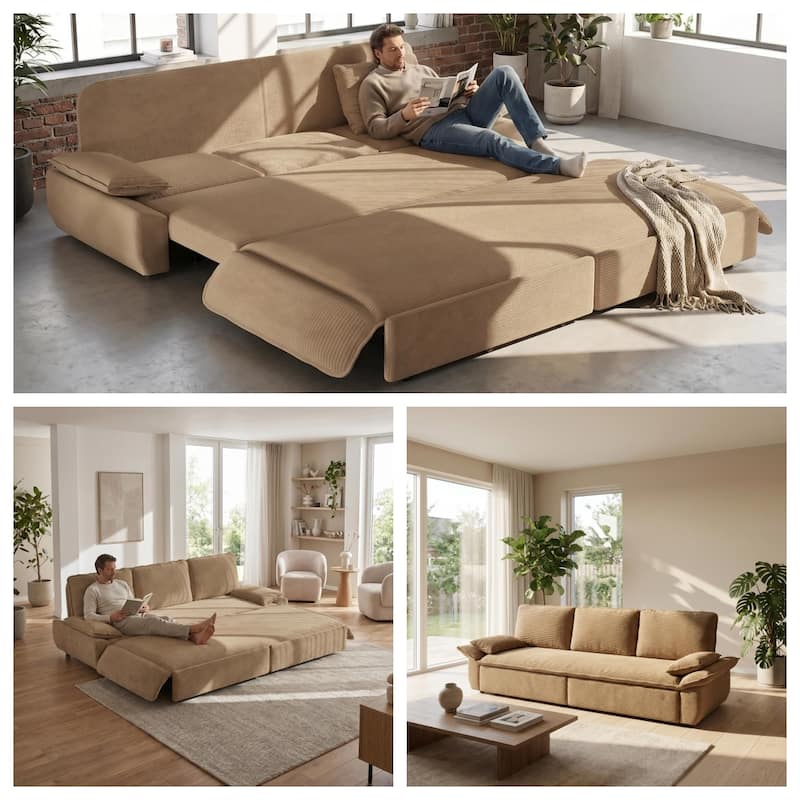 Homy Casa 73.2''/94.5" Queen/King Pull Out Sofa Bed, 3-in-1 Corduroy/Velvet Sleeper Couch