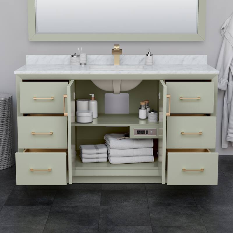 Strada 60-Inch Single Vanity Set, Carrara Marble Top