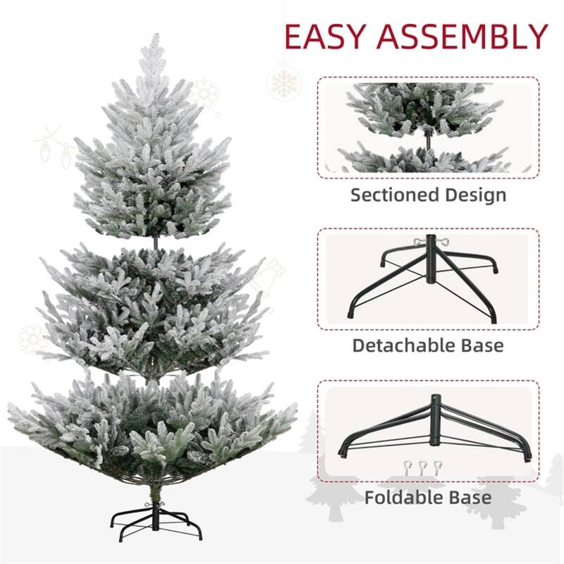 6 ft Green Plastic PE Steel Nordic Pine Christmas Tree with Snow and 795 Tips - 54" Dia. x 72" H