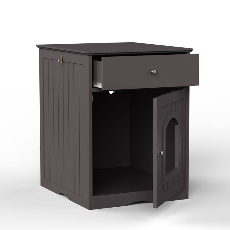 Wooden Pet House Cat Litter Box Enclosure with Drawer,Side Table,Cat Home Nightstand