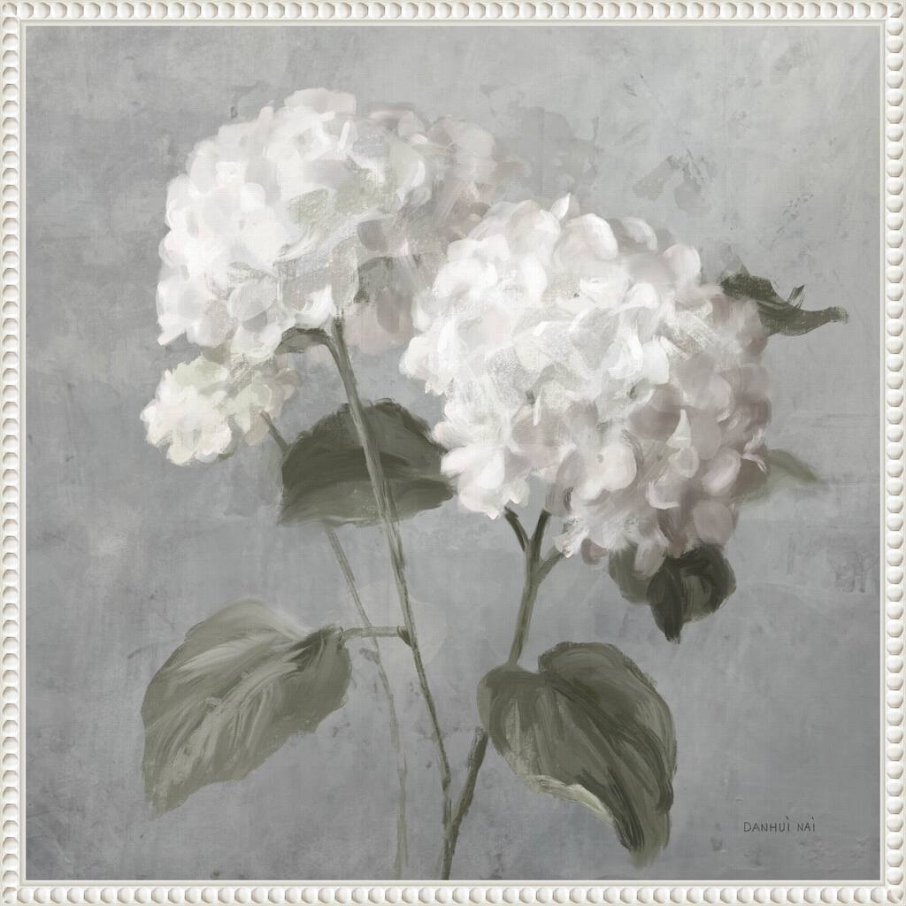 White Hydrangeas by Danhui Nai Framed Canvas Wall Art Print - Sylvie Beaded White