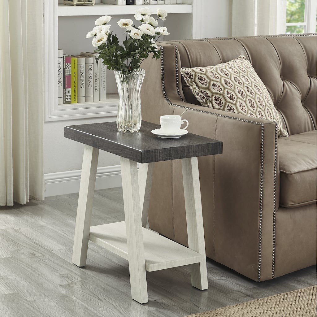 Anmytek Two Tone Side Table Dark Wood Top White A Frame Legs Modern End Table