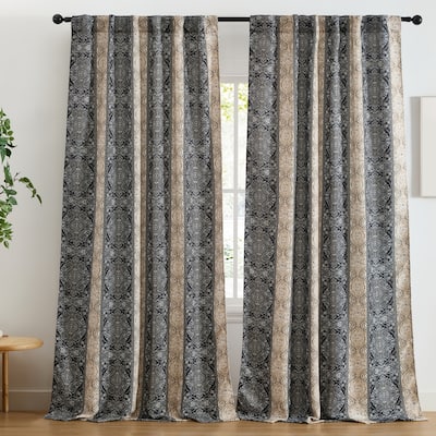HLC.ME William Boho Damask Striped Window Back Tab Rod Pocket Curtains - Light Blocking Darkening Panels, Set of 2