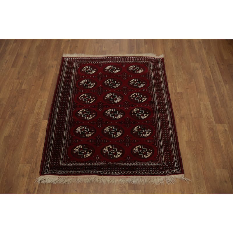 Hand Knotted Oriental 100% Wool Carpet Traditional Tribal Red Bokhara Area Rug - 3' 9'' X 3' 3''