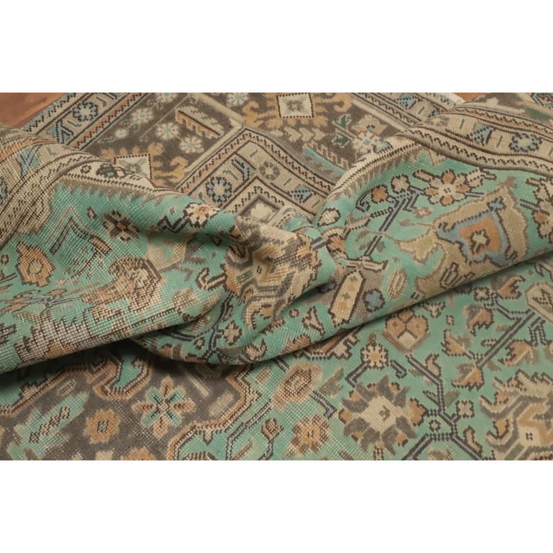 Hand Knotted Oriental 100% Wool Carpet Traditional Medallion Green Tabriz Area Rug - 11' 1'' X 7' 10''