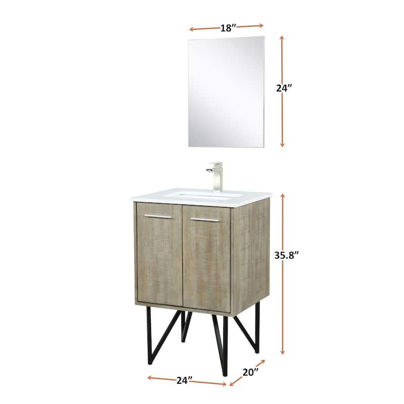 Lancy 24 in W x 20 in D Rustic Acacia Bath Vanity, White Quartz Top and 18 in Mirror