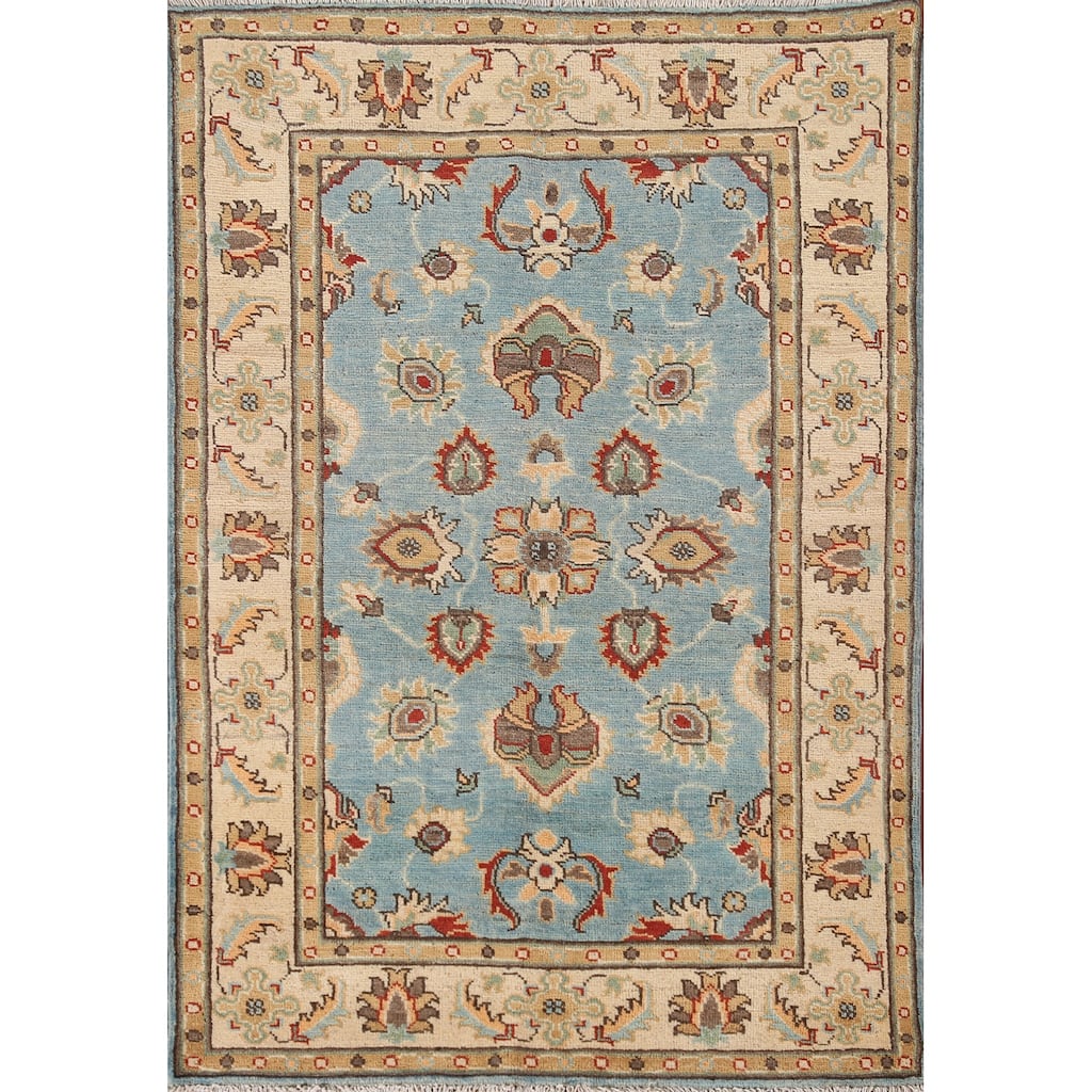 Light Blue Kazak Oriental Accent Rug Handmade Wool Carpet - 3'3"x 4'9"