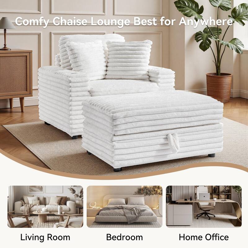 37" W Upholstered Chaise Lounge Accent Chair with Storage Ottoman